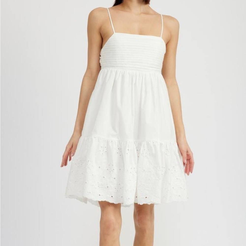 NWT En Saison Doreene Dress XS White Cotton Bow Back Fit & Flare Cottagecore